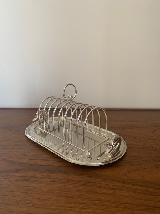 Silver Metal Toast Rack with Tray and Duck Head Handle, 1970