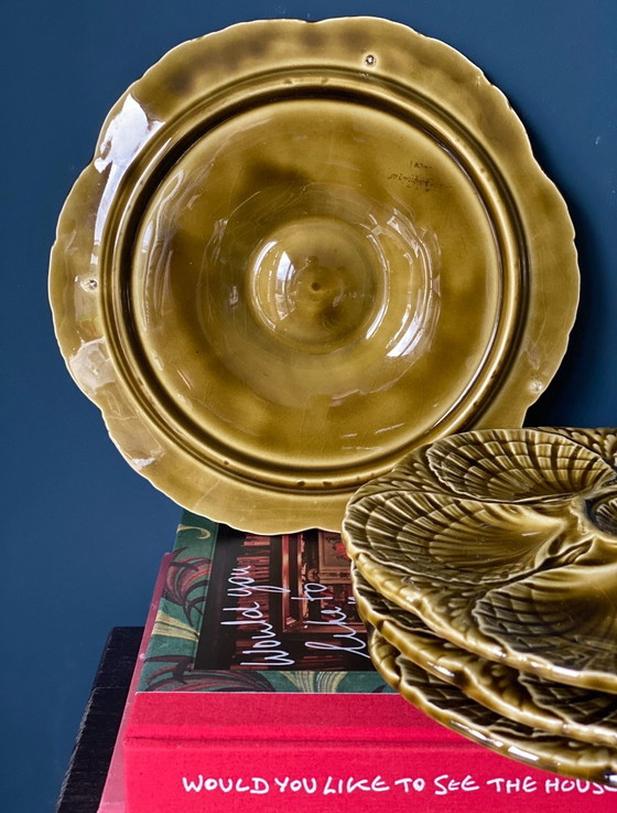 Image 1 of Sarreguemines set of 4 vintage oyster plates