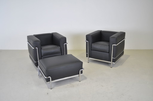 2x Cassina LC2 fauteuil + hocker/ottoman nieuw