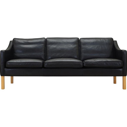Sofá vintage de cuero negro de Hurup Møbelfabrik, años 70
