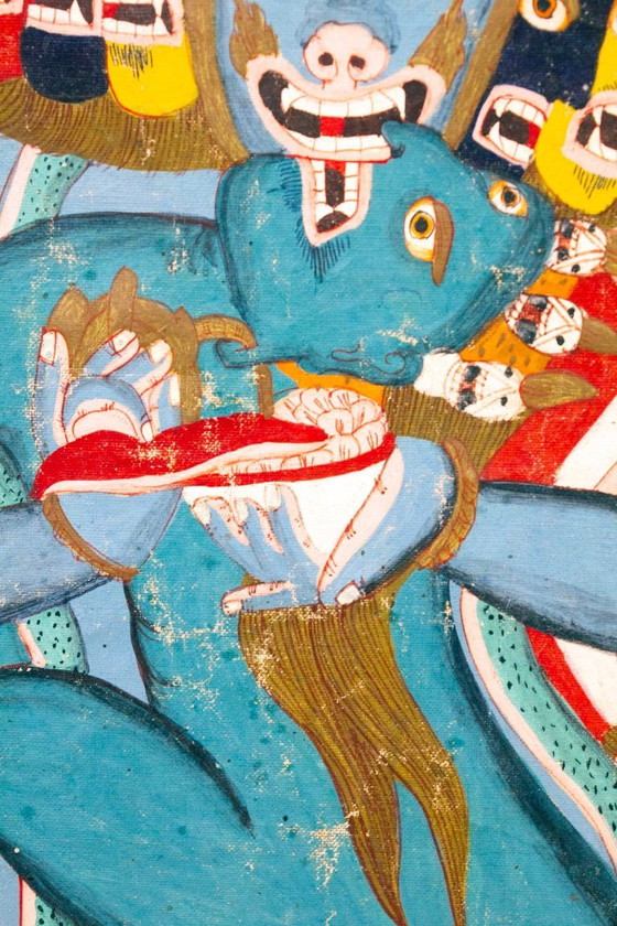 Image 1 of Antique Tibetan Buddhist Thangka/Vajrabhairava Cloth 1800-1900