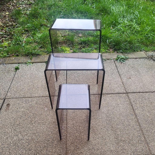 3 tavolini laterali in plexiglass fumé degli anni '60-'70