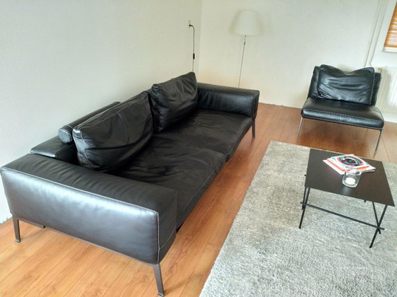 Flexform Lifesteel black leather 2-seater sofa and armchair, 2 seaters, Metal, Modern (photo 9 of 12)