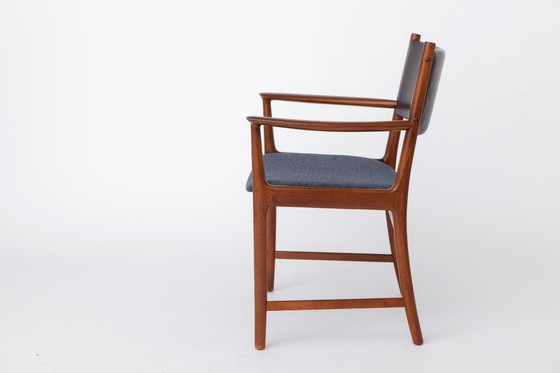 Image 1 of Set of 6 Kai Lyngfeldt Larsen Armchairs, Vejen Denmark 1960s, Danish Teak Chairs, Leather Back, Mid Century Modern
