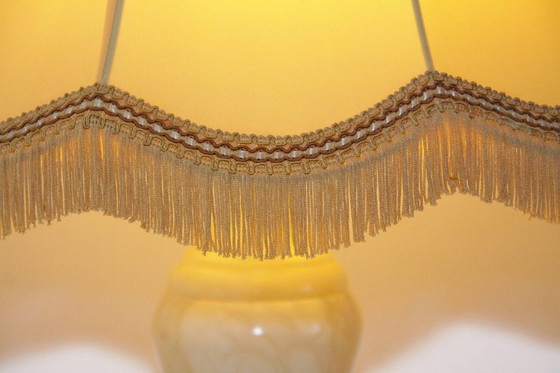 Image 1 of Lampe de table en pierre naturelle, laiton, simili cuir, franges, 67 cm, années 1970, J Vintage