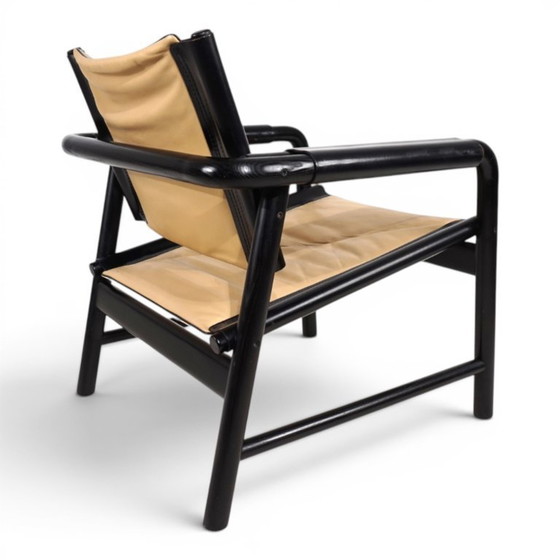 Image 1 of WK Möbel leren fauteuil met voetenbank – toegeschreven aan Hans Eichenberger, 1970