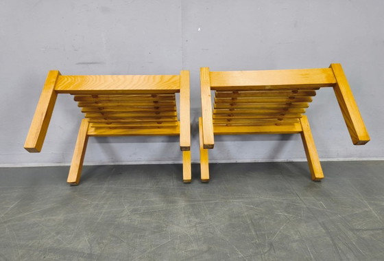 Image 1 of Set di tre supporti per piante in legno, stile metà secolo, Cecoslovacchia anni '70