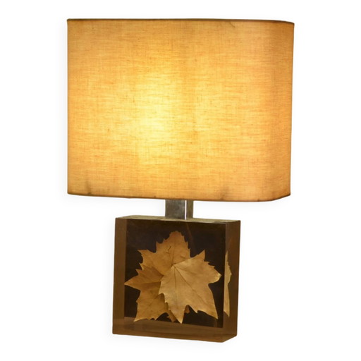 Lampada con inclusione di foglia di platano di Pierre Giraudon anni '70