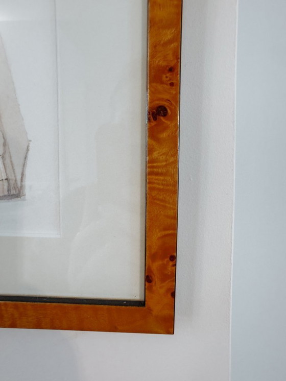 Image 1 of Watercolor paintings of books in burlwood frame, set of 2