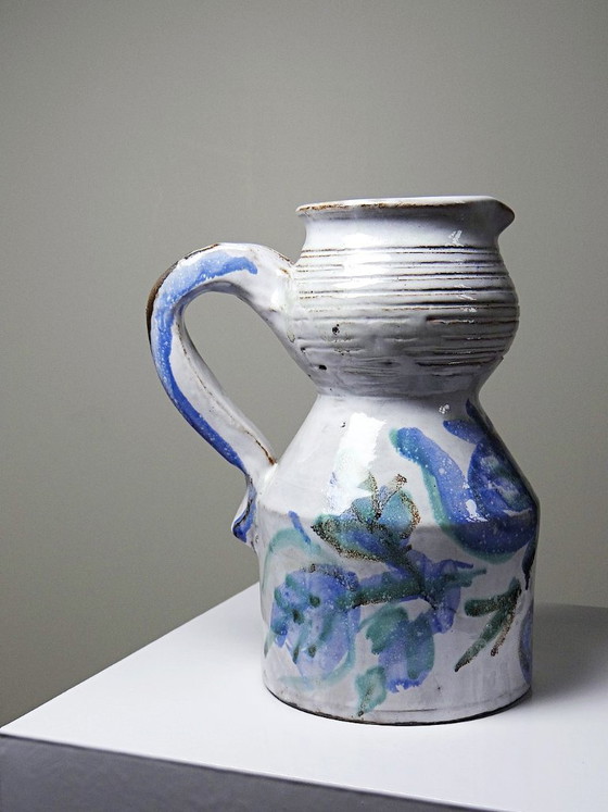 Image 1 of Glazed stoneware pitcher from Vallauris, 1970s, Boris Kasianoff, Albert Thiry, Le Mûrier Era