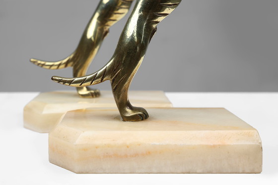 Image 1 of Art Deco Bookends in Copper with Marble Bases, France, 1930s, Set of 2