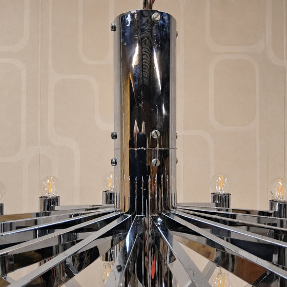 Image 1 of Vintage Large Chrome Italian Space Age Pendant Lamp Gaetano Sciolari (Sputnik Lamp)
