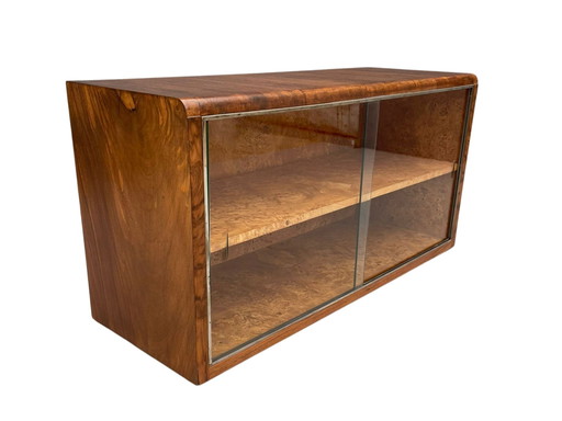Vitrine rénovée Art Déco 1930 - Console TV en placage de noyer tchèque