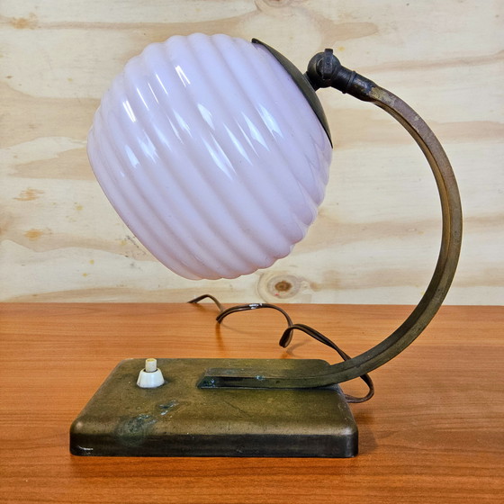 Image 1 of Lampe de bureau Art Déco en bronze antique (années 1930) Veilleuse Art Déco (tête orientable)