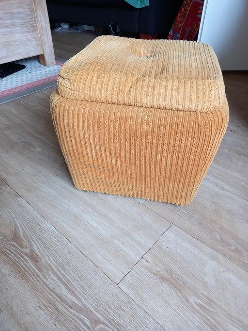 Pouf vintage jaune ocre des années 1970
