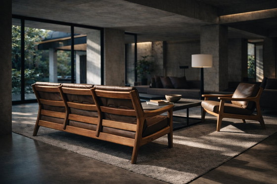 Image 1 of Vintage Mid-Century Danish Modern 3-Seater Brown Leather Sofa by Georg Thams from A/S Vejen Polstermøbelfabrik, 1960s