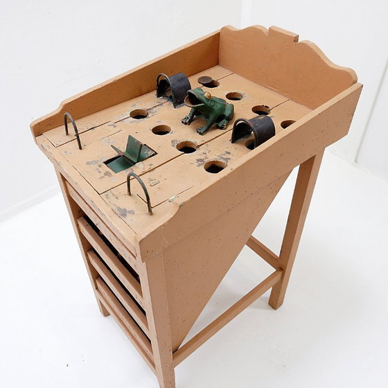 Image 1 of "The Frog Game", an old game made of wood and painted iron, early 20th century