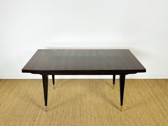 Image 1 of Uitschuifbare eettafel in Art Deco-stijl, gemaakt van Macassar-ebbenhout, 1940.