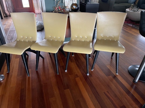 Set unico di 4 sedie da pranzo vintage 'Swing' – G.J. Van Os (Culemborg, Anni '50) – Wood, Skai (photo 2 of 15)