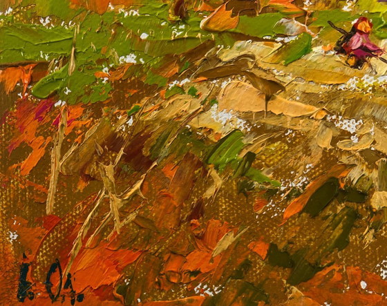 Image 1 of Original Oil Painting Summer Field Landscape Gentle wind over the haystack