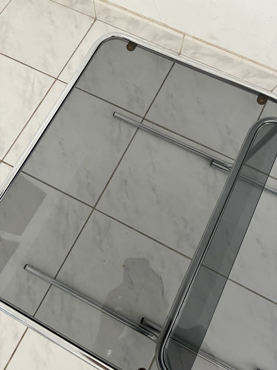 Tables d'appoint gigognes vintage cadre tubulaire verre fumé – Chrome, Glass (photo 7 of 15)