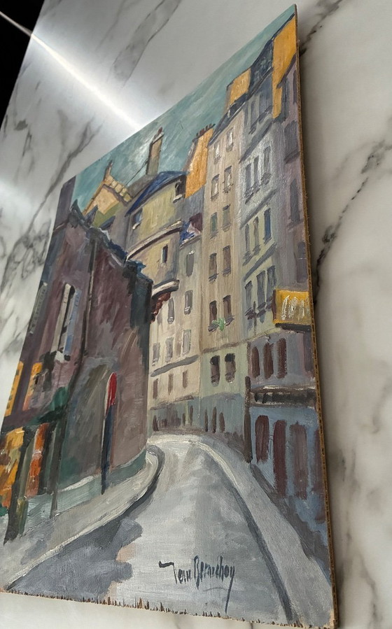 Image 1 of Antique oil painting on hardboard, Paris, rue de l'Hôtel de Ville