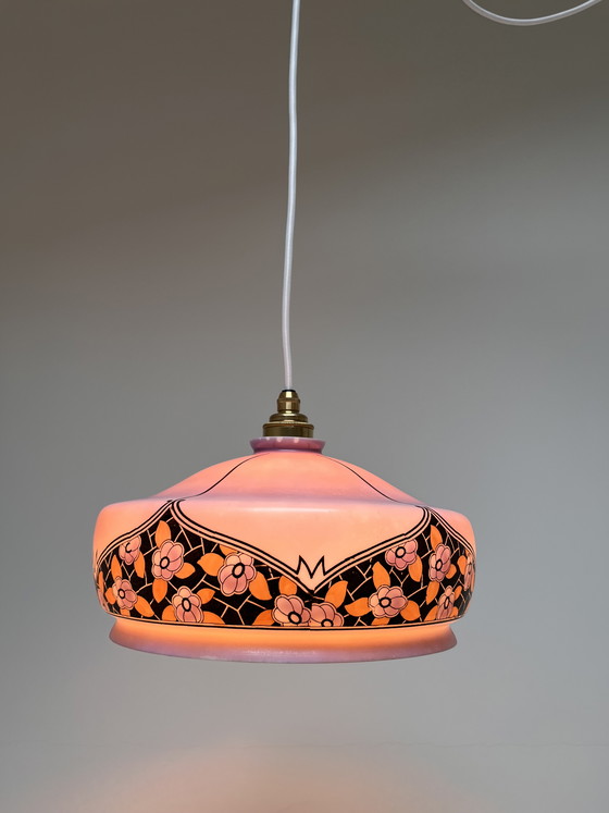 Image 1 of Vintage floral pendant lamp with warm glow 