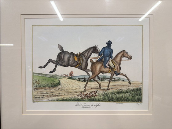 Antiguo grabado inglés Jinete en marco de nogal – Arte, Vidrio, Papel (photo 3 of 5)
