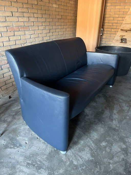 Canapé Leolux, 2,5 places, cuir bleu foncé