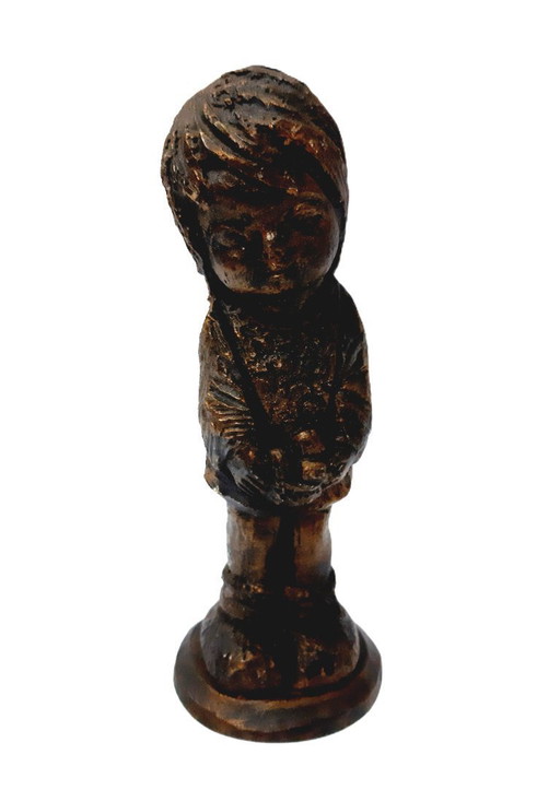 Vintage Kupferfigur – Mädchen in Gedanken 16 cm