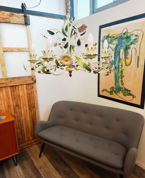 Image 1 of Toleware Italy, 6-arm floral chandelier, ceiling light, 1960s