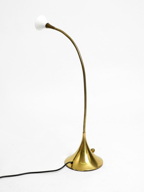 Image 1 of 1980s Brass Halogen Table Lamp by Florian Schulz Model Esa with Gooseneck