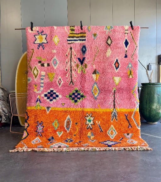 Pink and Orange Moroccan Berber Rug 220x260 cm – Handwoven Boujad Wool Carpet