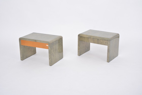 Image 1 of Mid-Century Modern Bedside Tables Made of Lacquered Goat Skin by Aldo Tura