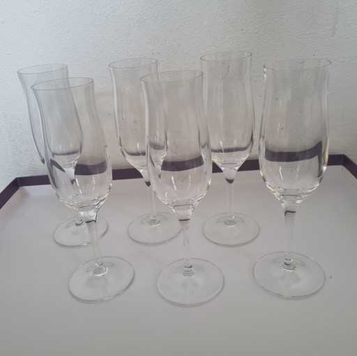 6 St Louis crystal champagne flutes