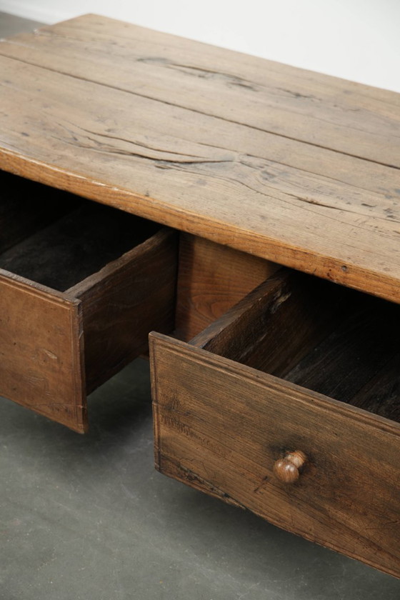 Image 1 of Antique 18th-century Southern European coffee table made of chestnut wood with 2 drawers