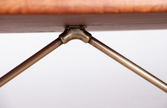 Image 1 of Deense eettafel van massief teak en beukenhout met messing, model AT 303, ontworpen door Hans Wegner voor Andreas Tuck in 1960.