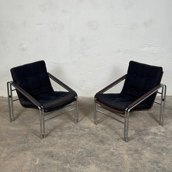 Image 1 of Pair of Bauhaus Style Mid-Century Armchairs
