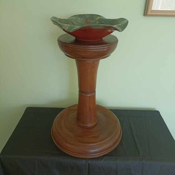 Image 1 of Bol en céramique vintage milieu du XXe siècle – Émail marbré – Signé Lesauy