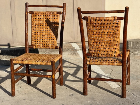 Image 1 of Set van 10 stoelen en 2 fauteuils, Old Hickory, 1960