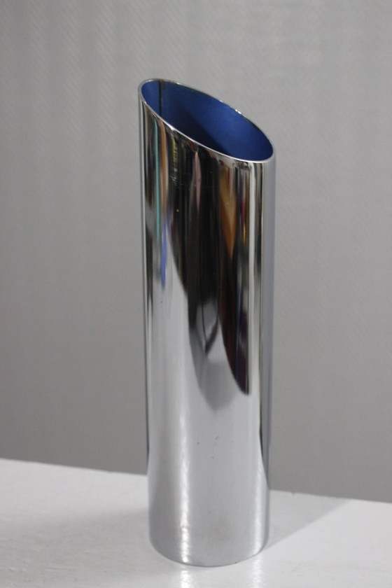 Image 1 of Vintage modernist cylindrical vase in chromed steel by Allegri Arredamenti Metallici, 1970