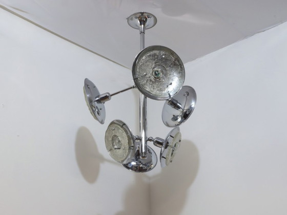 Image 1 of Esperia chandelier 1970s, chrome and Murano glass, 6 arms adjustable