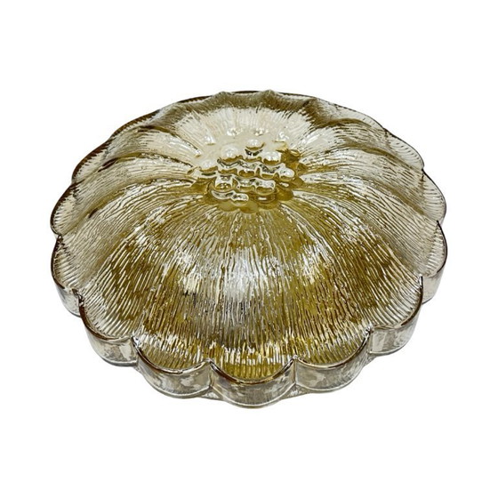 Image 1 of HP Leuchten Amber Flower Plafondlamp van geperst glas, model 65282, Mid-Century, jaren 60/70.