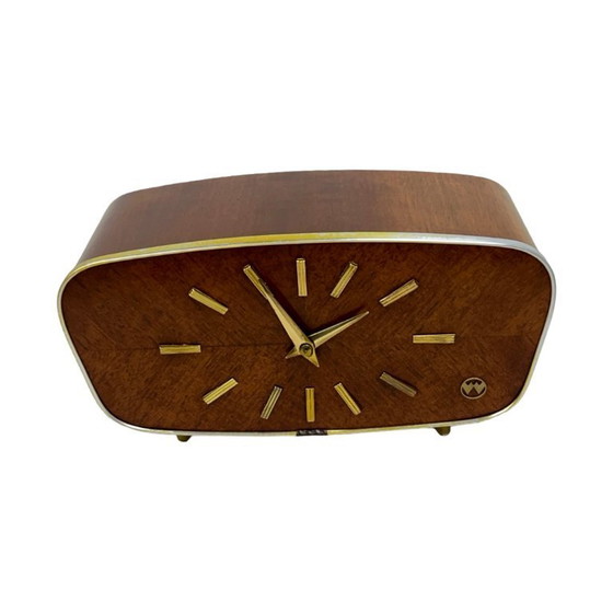 Image 1 of Orologio da camino in noce impiallacciato di Weimar, anni '60, Germania Ovest, stile moderno di metà secolo