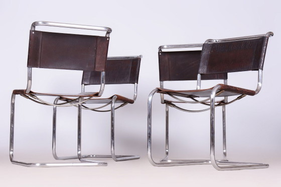 Set van vier originele Bauhaus-stoelen, echt leer, chroom, Duitsland, jaren 1930 – Eetkamerstoelen, Leather (photo 5 of 11)