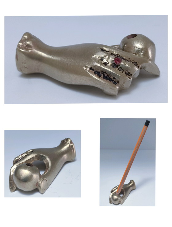 Image 1 of Fermacarte a mano in bronzo, portapenne vintage