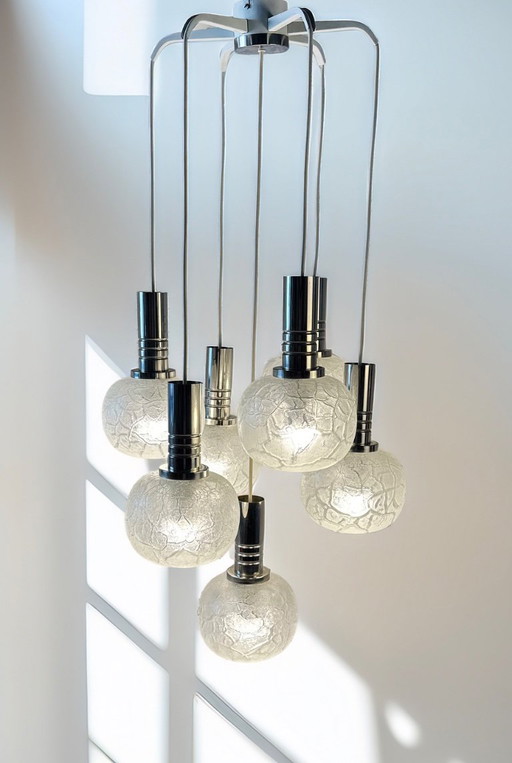 Lámpara Doria Leuchten vintage con 7 globos de cristal craquelado