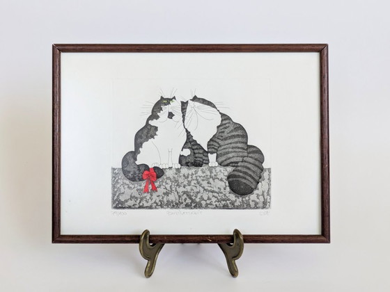 Eva Ziolkowski Signed Cats Etching Numbered 79/100 "Zweisamkeit" Framed Original Wall Art (photo 18 of 18)