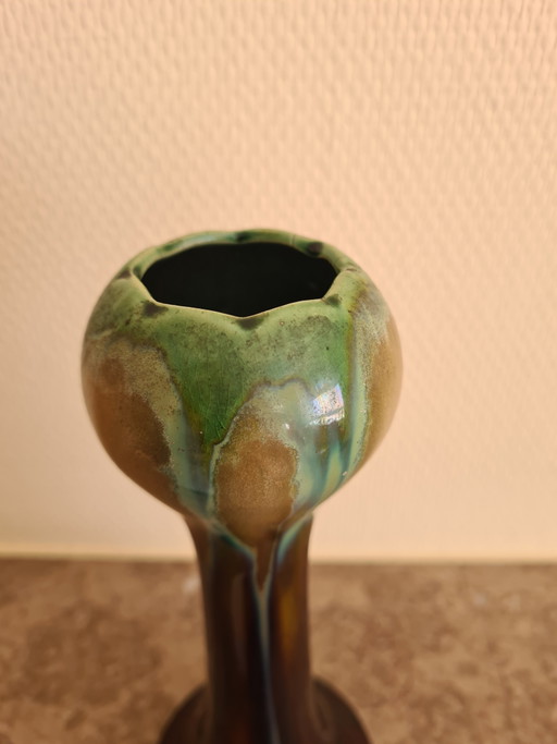 Antique Art Nouveau Vase – Made by Maes Torhout Belgium – Drip Glaze Ceramic c. 1910 – vazen (photo 2 of 5)