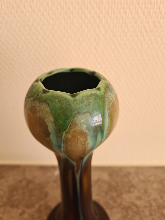 Antique Art Nouveau Vase – Made by Maes Torhout Belgium – Drip Glaze Ceramic c. 1910 – Potterie Maes Torhout (photo 2 of 5)